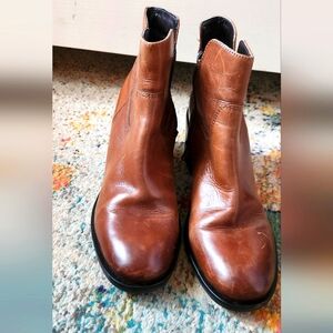 Clarks Brown Leather Block Heel Boots